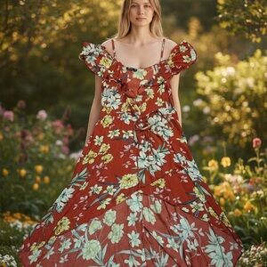 Bershka Red Floral Maxi Dress